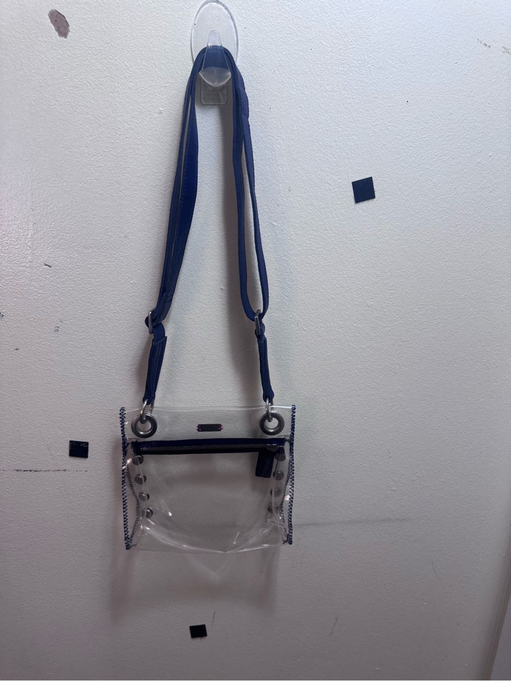 Hammitt Tony Small Clear Crossbody Bag navy blue trim and strap - Picture 3 of 5